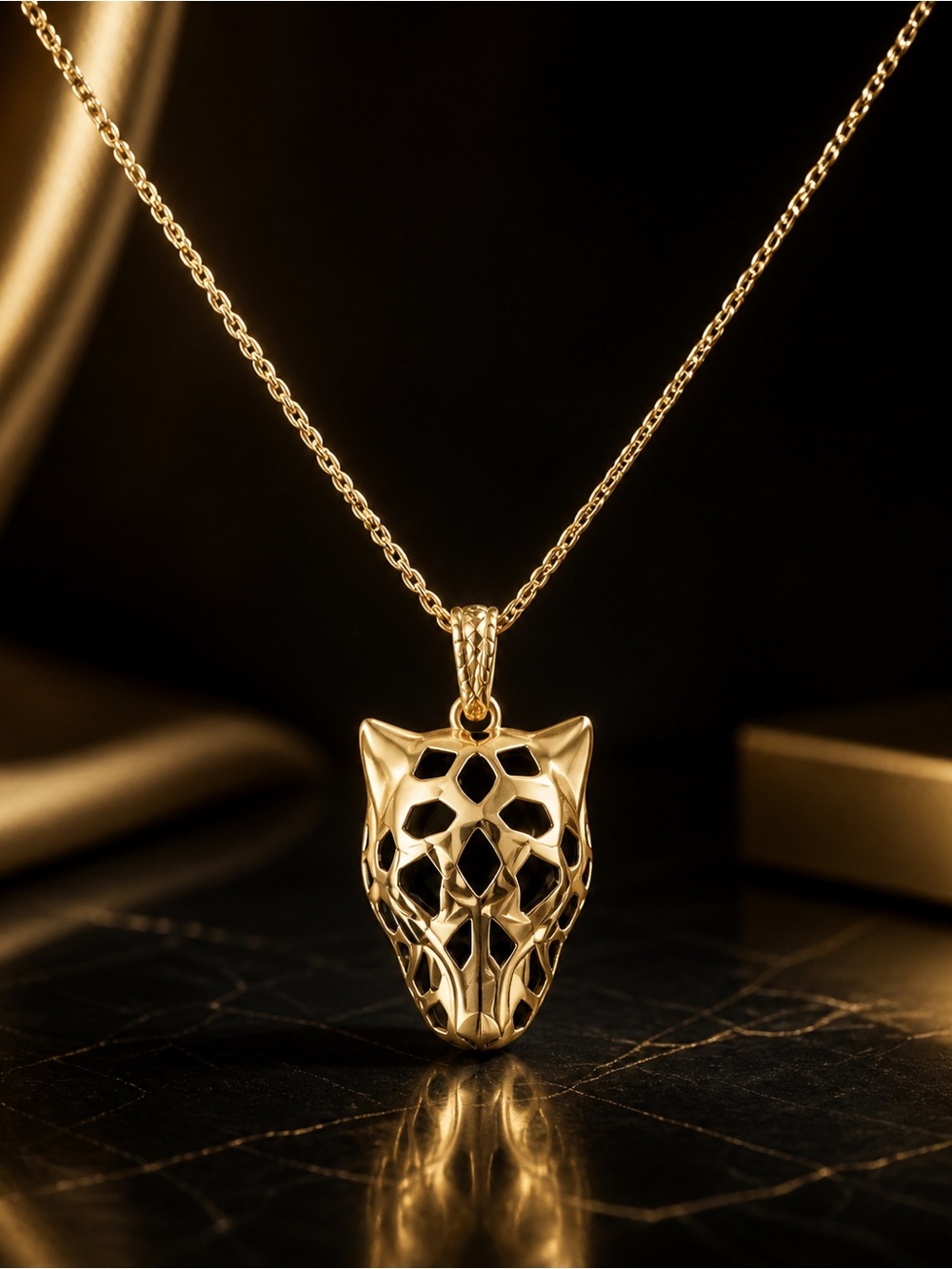 18k Gold Jugaur head Pendant Necklace